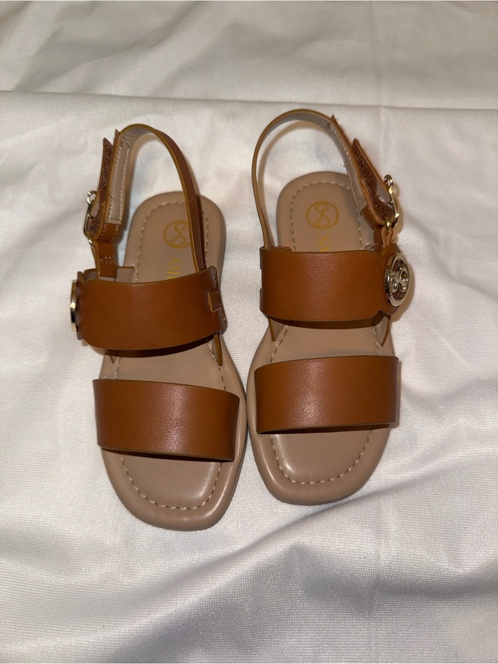 Sam & Libby Kids' Brown Double-Strap Slingback Sandals with Gold Accent